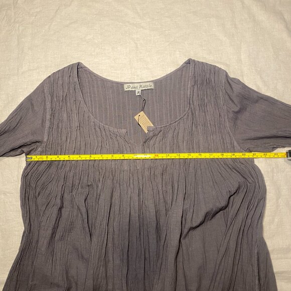 JP and Mattie Gray Peasant Dress Womens M Boho Cotton Crinkly Pockets Swing NWT - Picture 9 of 11